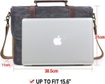 Mens Messenger Bag 15.6 Inch Waterproof Vintage Genuine Leather Waxed Canvas Briefcase Large Leather Computer Laptop Bag Rugged Satchel Shoulder Bag, Brown - Image 7